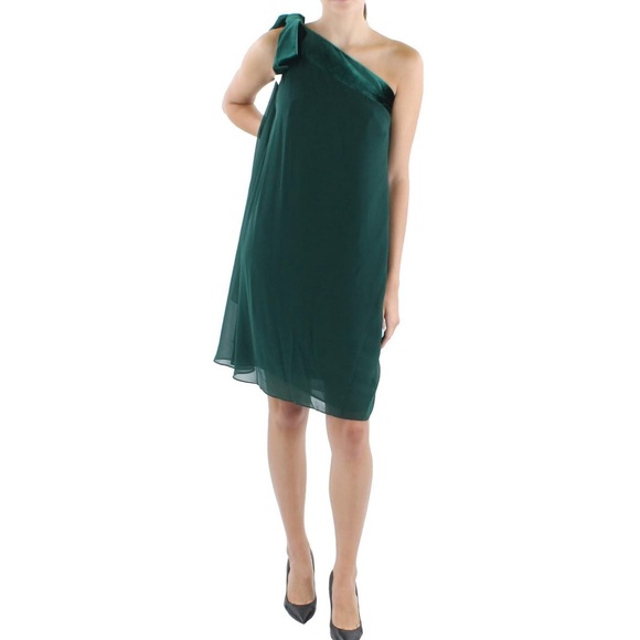 RALPH LAUREN Womens Chiffon One-Shoulder Cocktail Dress Green Chiffon Velvet NWT - Picture 7 of 10